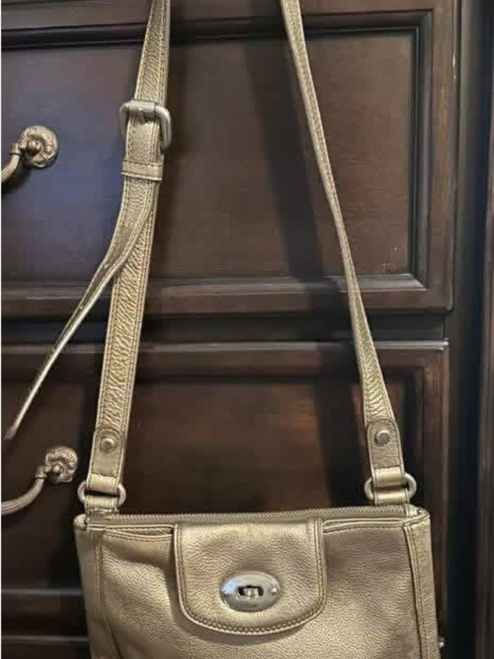 Fossil Metallic Gold Crossbody Bag with Turn-Lock